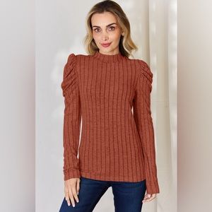 Basic Bae Full Size Ribbed Mock Neck Puff Sleeve T-Shirt